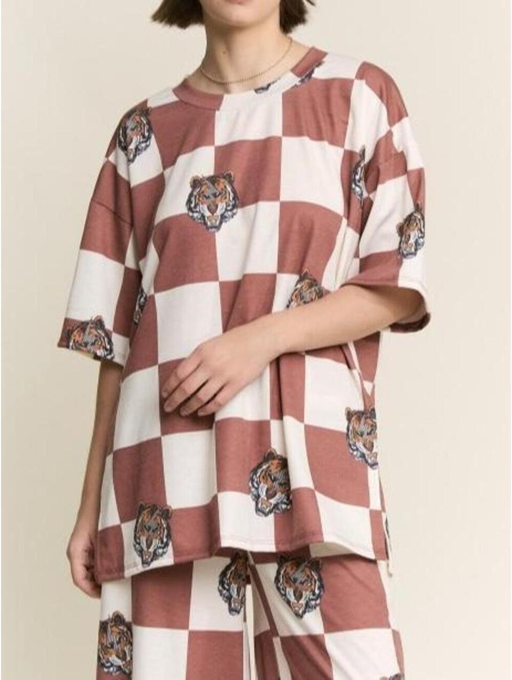 Mocha and White Checkered Tiger Two Piece Set Size Medium